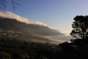 The Twelve Apostles under cloud.(Behind Table Mountain)  Camp's Bay. (Kate Merchant.)
